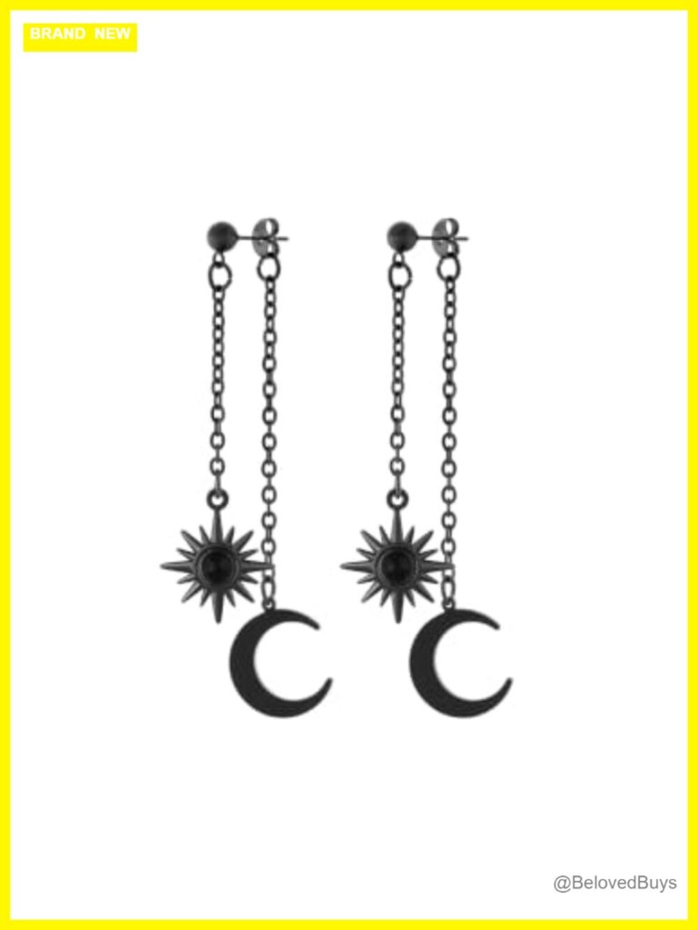 Sun Moon Dangle Earrings Stainless Steel Crystal Goth Emo Punk